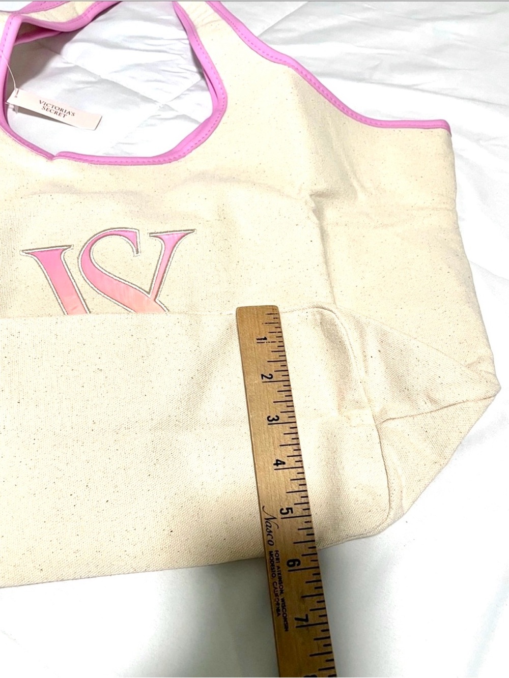 NWT Victoria's Secret Cream Canvas Tote with Pink Trim - Picture 7 of 8